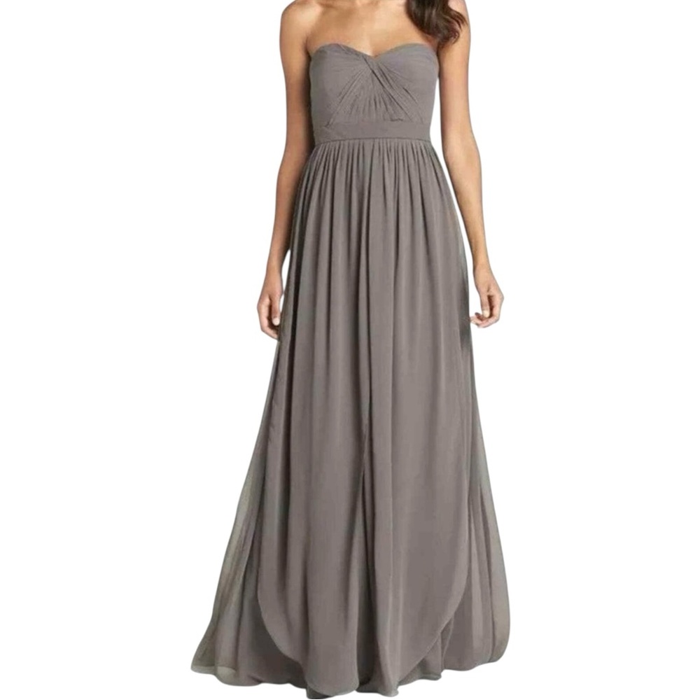 Jenny Yoo Strapless Chiffon Gown in Gray